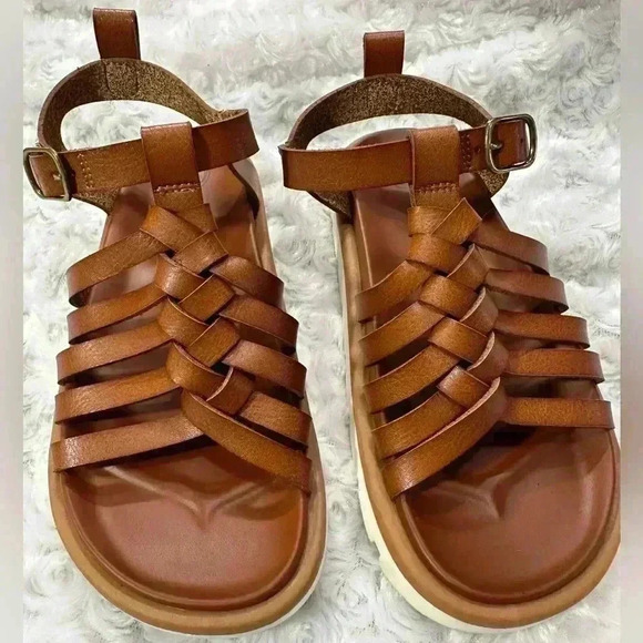 Wonder Nation Girls Brown Faux Leather Gladiator Sandals - Picture 1 of 10